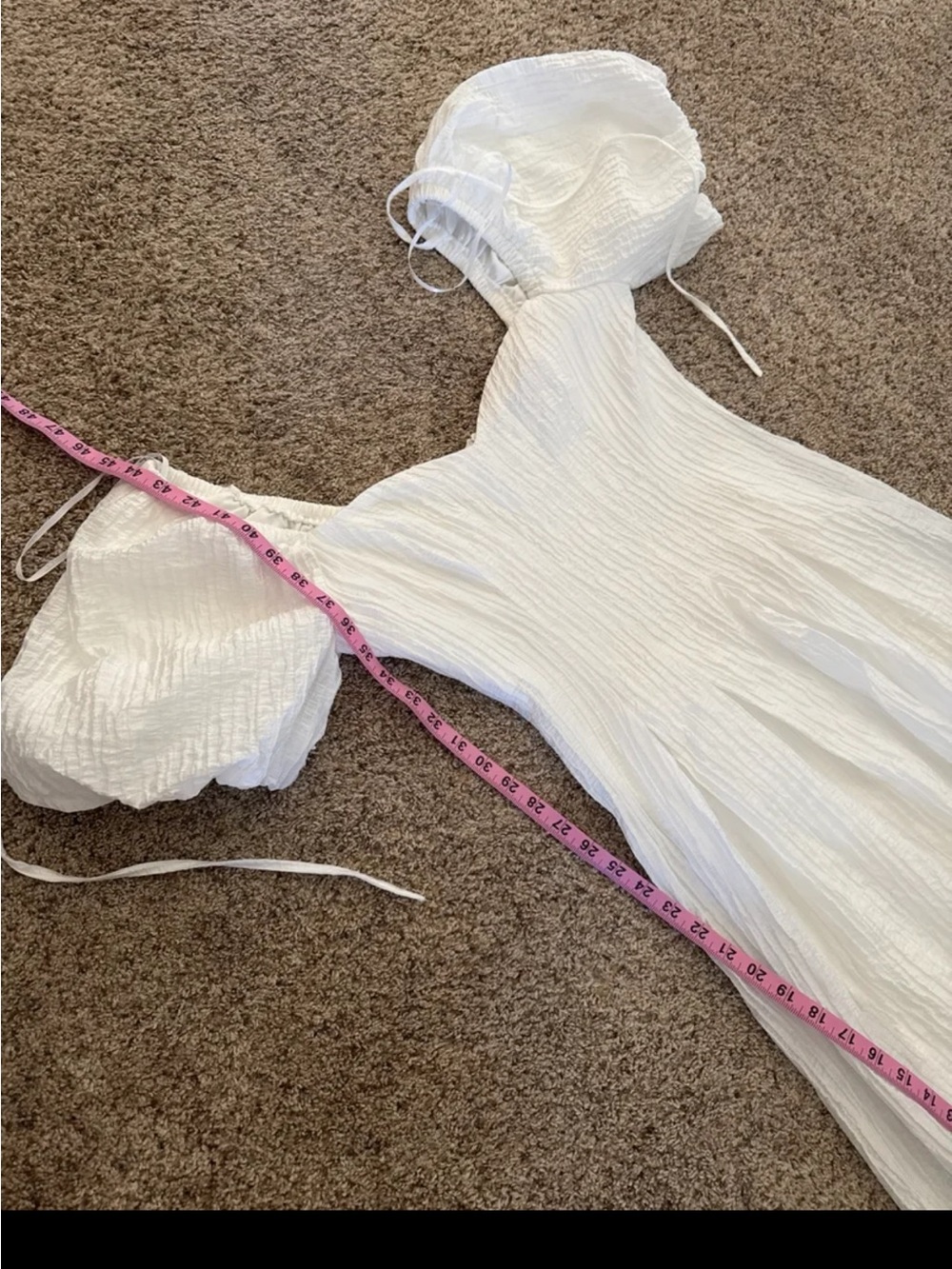 Lulus Heavenly Energy White Textured Puff Sleeve Pleated Midi Dress size Small - Picture 11 of 12